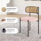 Chaises de salle à manger modernes rembourrées, lot de 4, dossier en rotin, chaises d'appoint de cuisine avec pieds en métal, rose