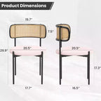Chaises de salle à manger modernes rembourrées, lot de 4, dossier en rotin, chaises d'appoint de cuisine avec pieds en métal, rose