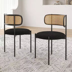Chaises de salle à manger modernes rembourrées, lot de 4, dossier en rotin, chaises d'appoint de cuisine avec pieds en métal, rose