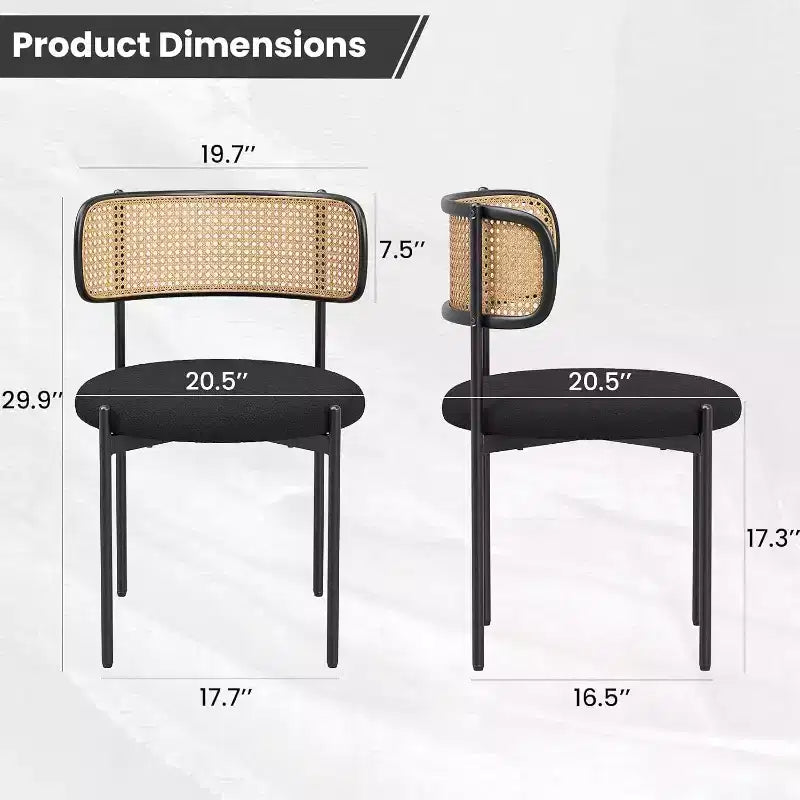 Chaises de salle à manger modernes rembourrées, lot de 4, dossier en rotin, chaises d'appoint de cuisine avec pieds en métal, rose