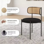 Chaises de salle à manger modernes rembourrées, lot de 4, dossier en rotin, chaises d'appoint de cuisine avec pieds en métal, rose