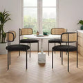 Chaises de salle à manger modernes rembourrées, lot de 4, dossier en rotin, chaises d'appoint de cuisine avec pieds en métal, rose