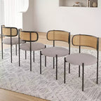 Chaises de salle à manger modernes rembourrées, lot de 4, dossier en rotin, chaises d'appoint de cuisine avec pieds en métal, rose