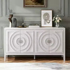 Hostack Retro Sideboard with Circular Groove Design, Round Metal Door Handle for Entrance, Dinning and Living Room, White