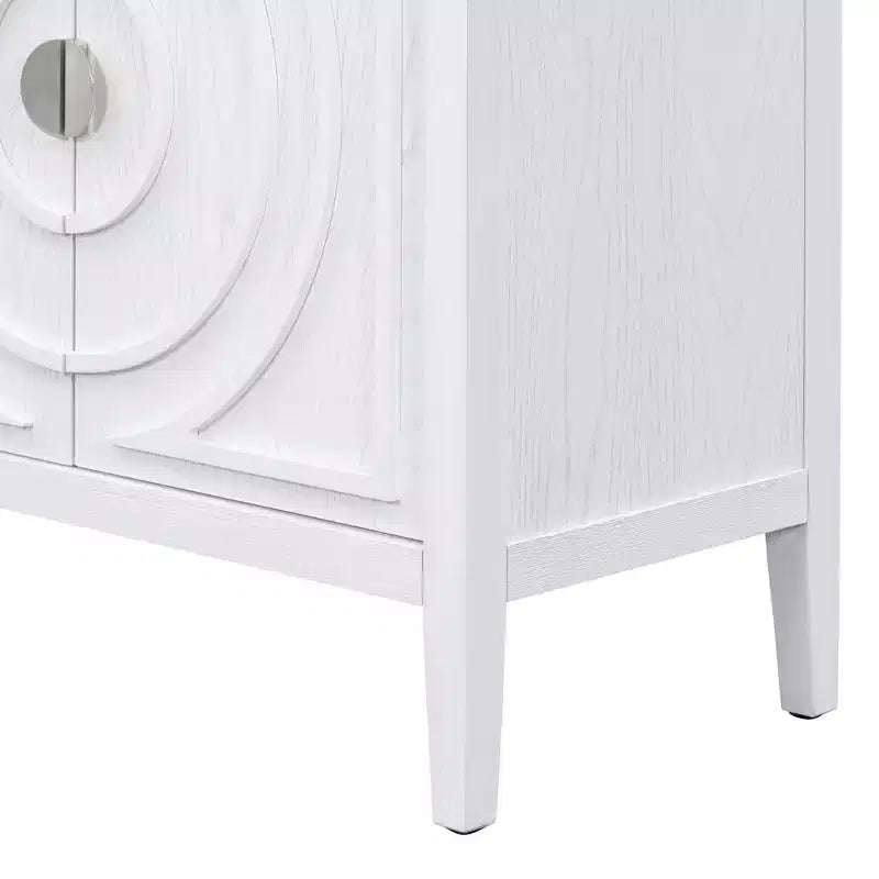 Enfilade rétro Hostack avec motif rainuré circulaire, poignée de porte ronde en métal pour entrée, salle à manger et salon, blanche