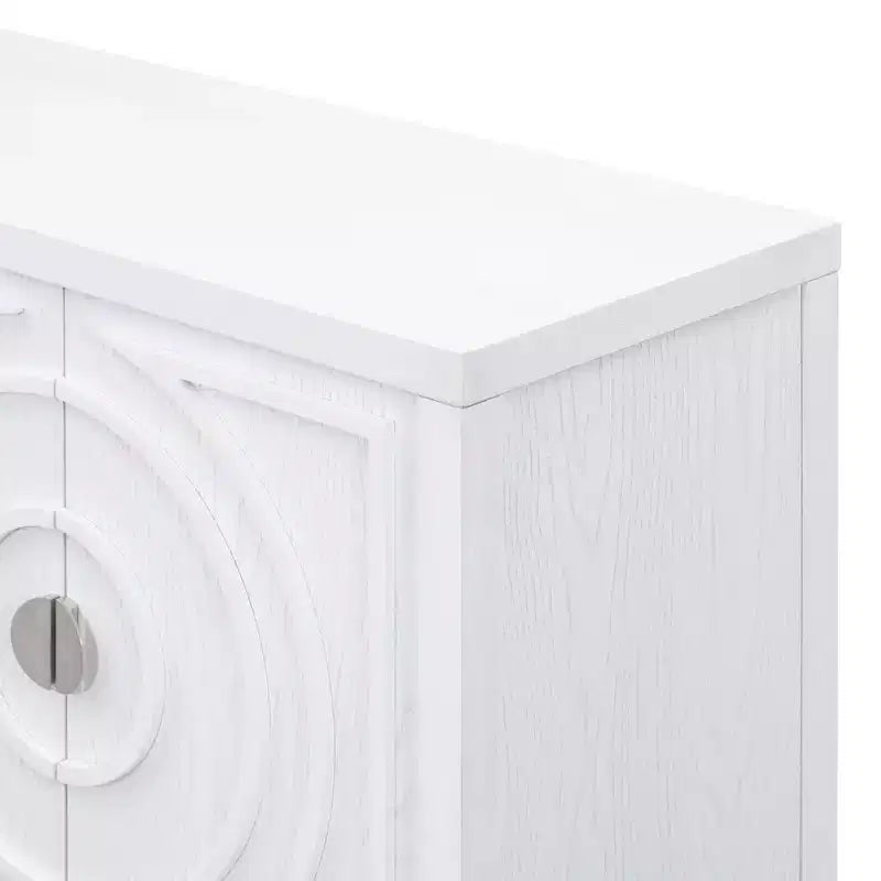 Enfilade rétro Hostack avec motif rainuré circulaire, poignée de porte ronde en métal pour entrée, salle à manger et salon, blanche