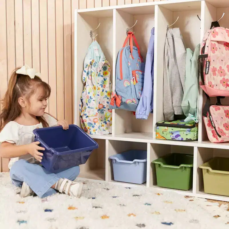 Portemanteau-vestiaire 5 sections avec banc et 5 bacs avant évidés pour tout-petits ECR4Kids Streamline
