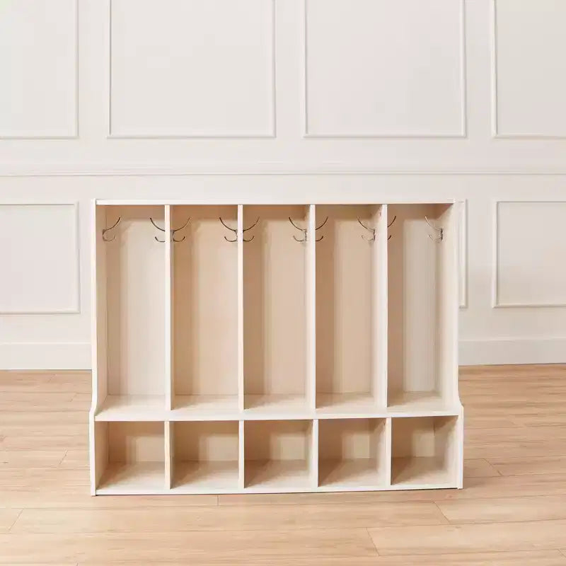 Portemanteau-vestiaire 5 sections avec banc et 5 bacs avant évidés pour tout-petits ECR4Kids Streamline