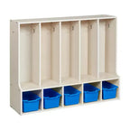 Portemanteau-vestiaire 5 sections avec banc et 5 bacs avant évidés pour tout-petits ECR4Kids Streamline
