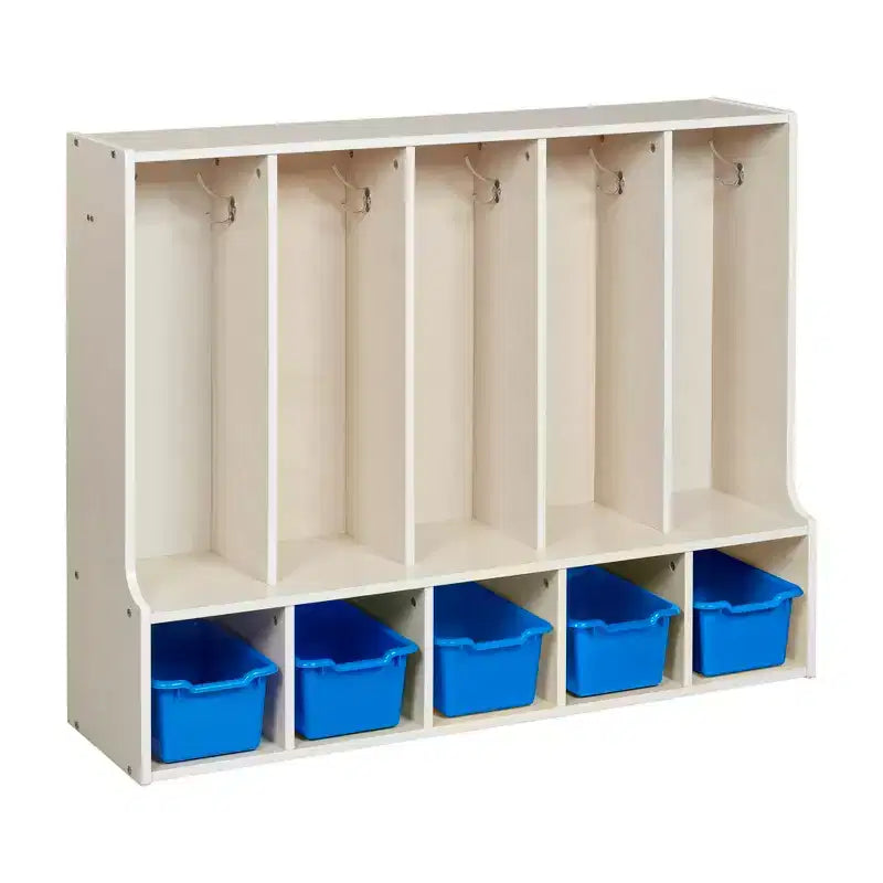 Portemanteau-vestiaire 5 sections avec banc et 5 bacs avant évidés pour tout-petits ECR4Kids Streamline