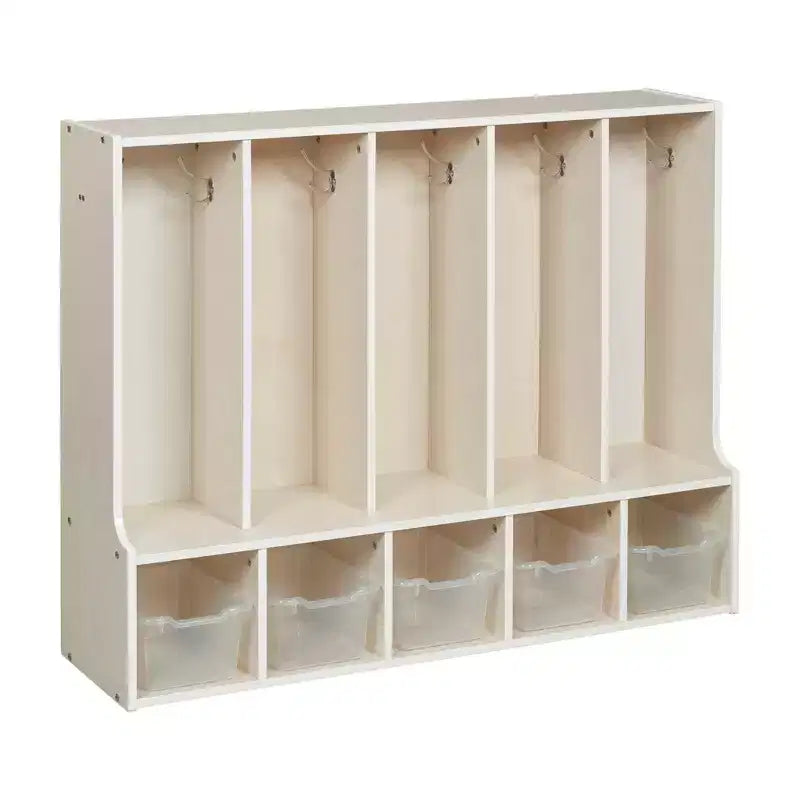Portemanteau-vestiaire 5 sections avec banc et 5 bacs avant évidés pour tout-petits ECR4Kids Streamline
