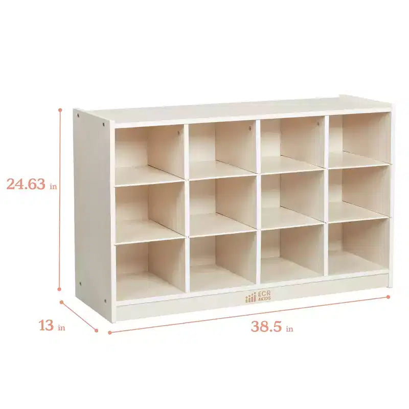 Meuble de rangement mobile ECR4Kids à 12 casiers et 15 bacs Scoop Front, 3x4, mobilier pour enfants