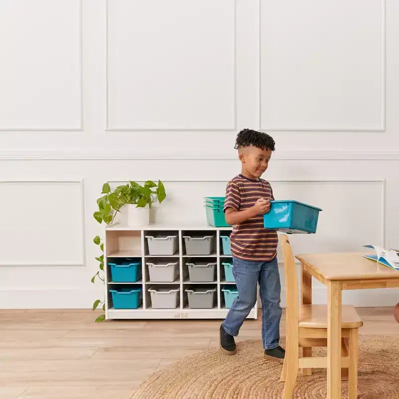 Meuble de rangement mobile ECR4Kids à 12 casiers et 15 bacs Scoop Front, 3x4, mobilier pour enfants