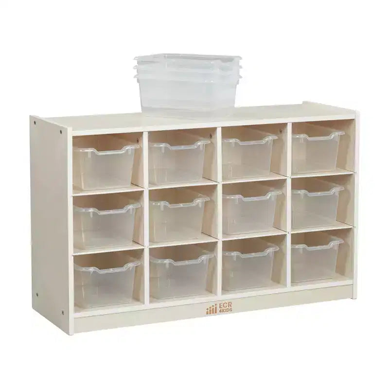 Meuble de rangement mobile ECR4Kids à 12 casiers et 15 bacs Scoop Front, 3x4, mobilier pour enfants