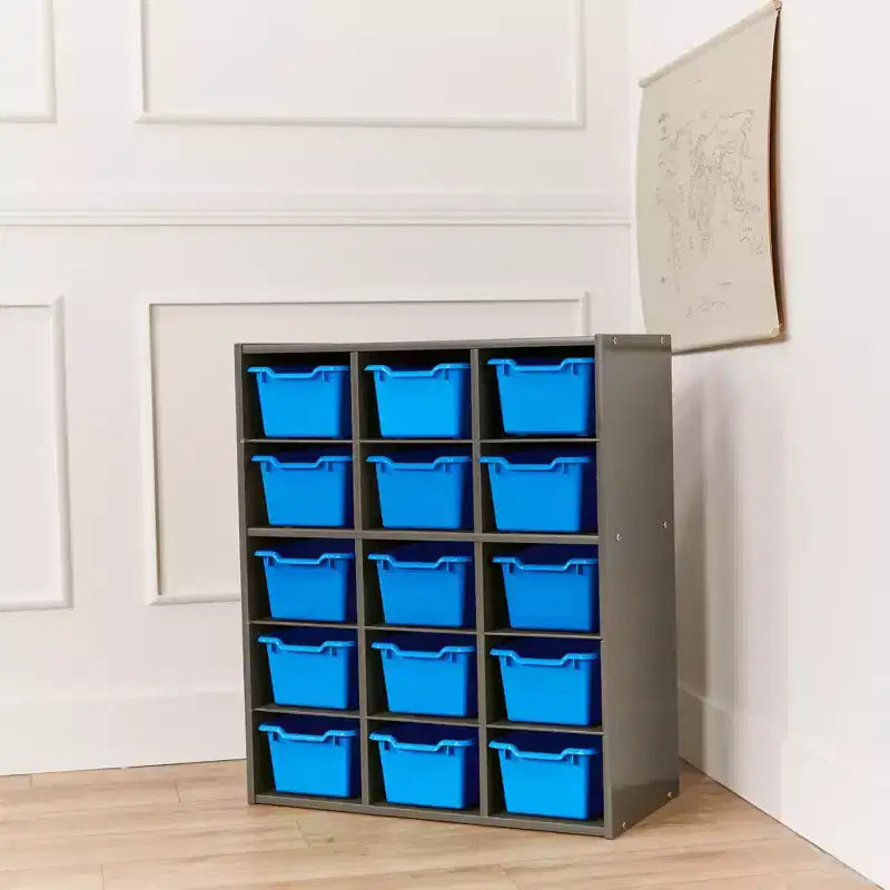 Meuble de rangement 15 casiers ECR4Kids Streamline avec 15 bacs à façade ouverte, 5x3, mobilier pour enfants