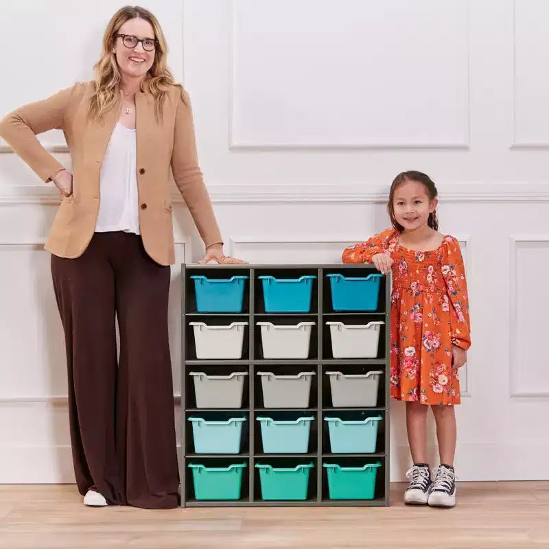 Meuble de rangement 15 casiers ECR4Kids Streamline avec 15 bacs à façade ouverte, 5x3, mobilier pour enfants
