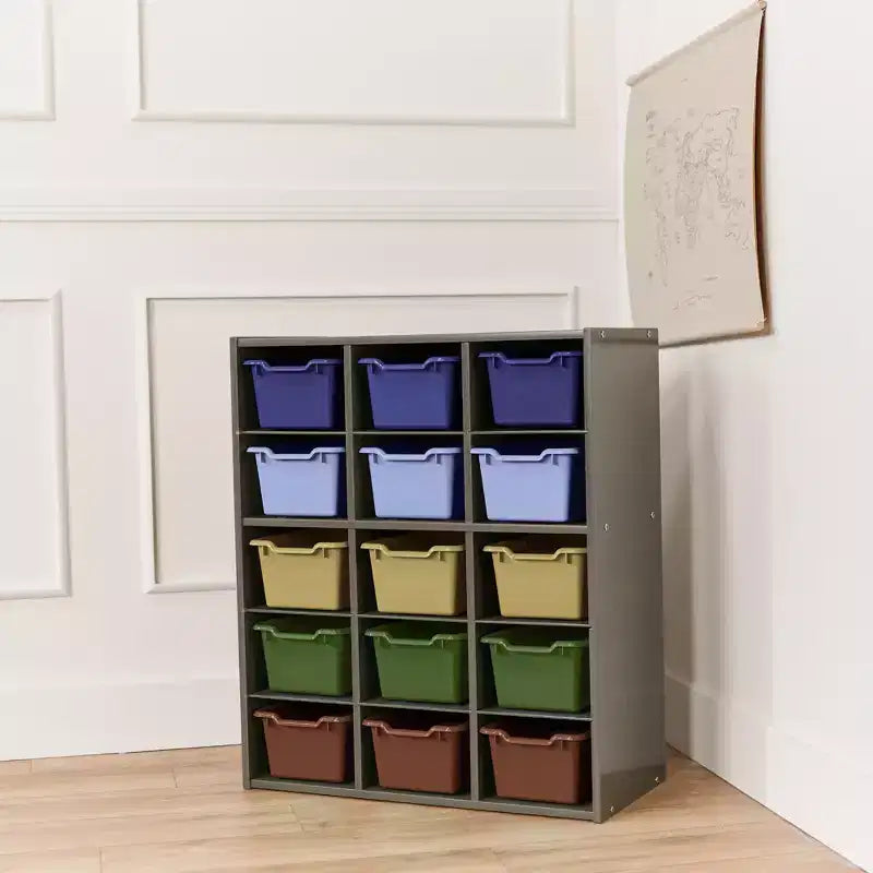 Meuble de rangement 15 casiers ECR4Kids Streamline avec 15 bacs à façade ouverte, 5x3, mobilier pour enfants