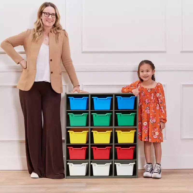 Meuble de rangement 15 casiers ECR4Kids Streamline avec 15 bacs à façade ouverte, 5x3, mobilier pour enfants