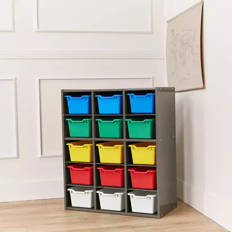 Meuble de rangement 15 casiers ECR4Kids Streamline avec 15 bacs à façade ouverte, 5x3, mobilier pour enfants