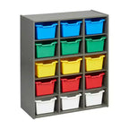 ECR4Kids Streamline 15 Cubby Tray Cabinet and 15 Scoop Front Bins, 5x3, Kids Furniture