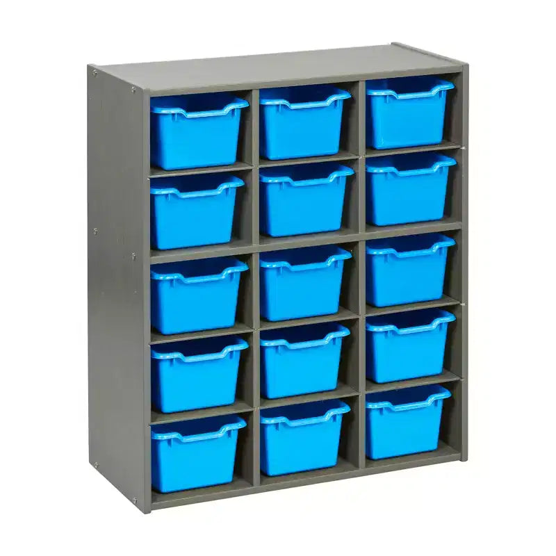 Meuble de rangement 15 casiers ECR4Kids Streamline avec 15 bacs à façade ouverte, 5x3, mobilier pour enfants