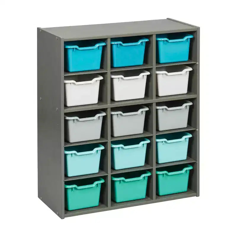 Meuble de rangement 15 casiers ECR4Kids Streamline avec 15 bacs à façade ouverte, 5x3, mobilier pour enfants