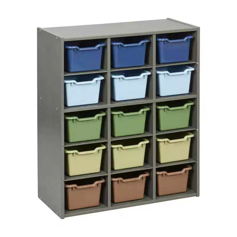 Meuble de rangement 15 casiers ECR4Kids Streamline avec 15 bacs à façade ouverte, 5x3, mobilier pour enfants