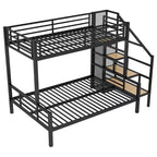 Lit superposé en métal une place et demi avec escalier de rangement, cadre de lit en acier robuste avec armoire ouverte pour enfants, adolescents et adultes, noir
