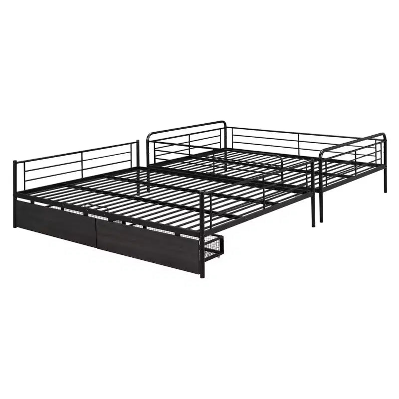 Lits superposés en métal Full XL sur Queen avec 2 tiroirs, cadre de lit superposé robuste pour enfants, adolescents et adultes