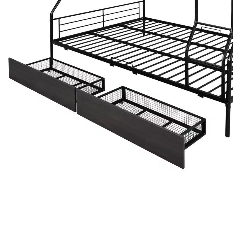 Lits superposés en métal Full XL sur Queen avec 2 tiroirs, cadre de lit superposé robuste pour enfants, adolescents et adultes