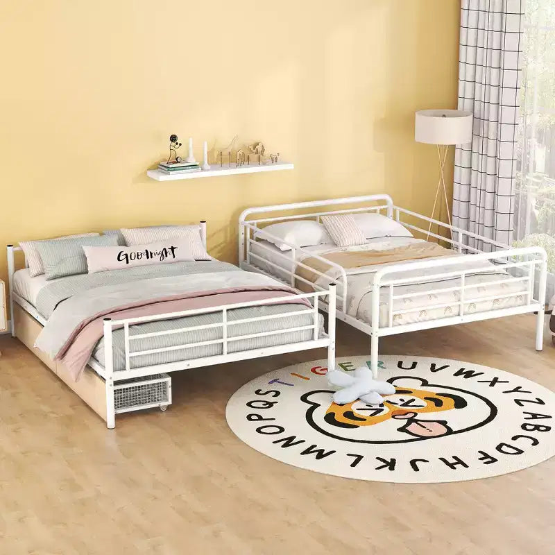 Lits superposés en métal Full XL sur Queen avec 2 tiroirs, cadre de lit superposé robuste pour enfants, adolescents et adultes