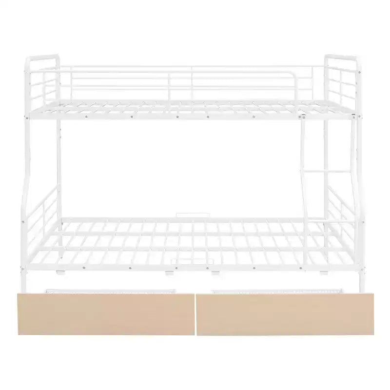 Lits superposés en métal Full XL sur Queen avec 2 tiroirs, cadre de lit superposé robuste pour enfants, adolescents et adultes
