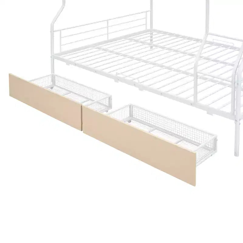 Lits superposés en métal Full XL sur Queen avec 2 tiroirs, cadre de lit superposé robuste pour enfants, adolescents et adultes