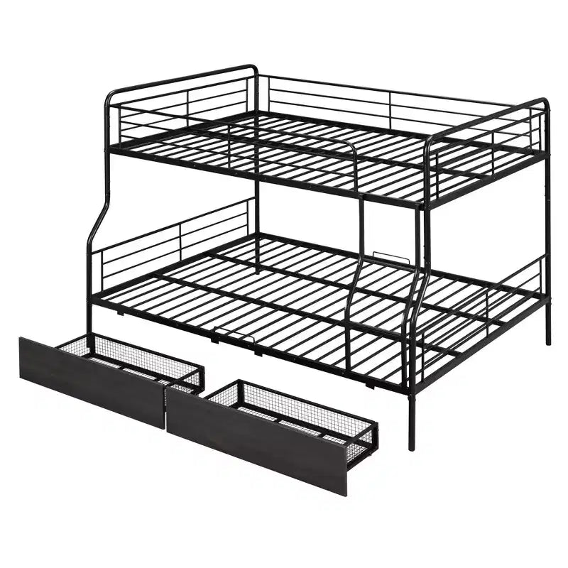 Lits superposés en métal Full XL sur Queen avec 2 tiroirs, cadre de lit superposé robuste pour enfants, adolescents et adultes
