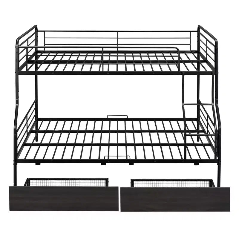 Lits superposés en métal Full XL sur Queen avec 2 tiroirs, cadre de lit superposé robuste pour enfants, adolescents et adultes