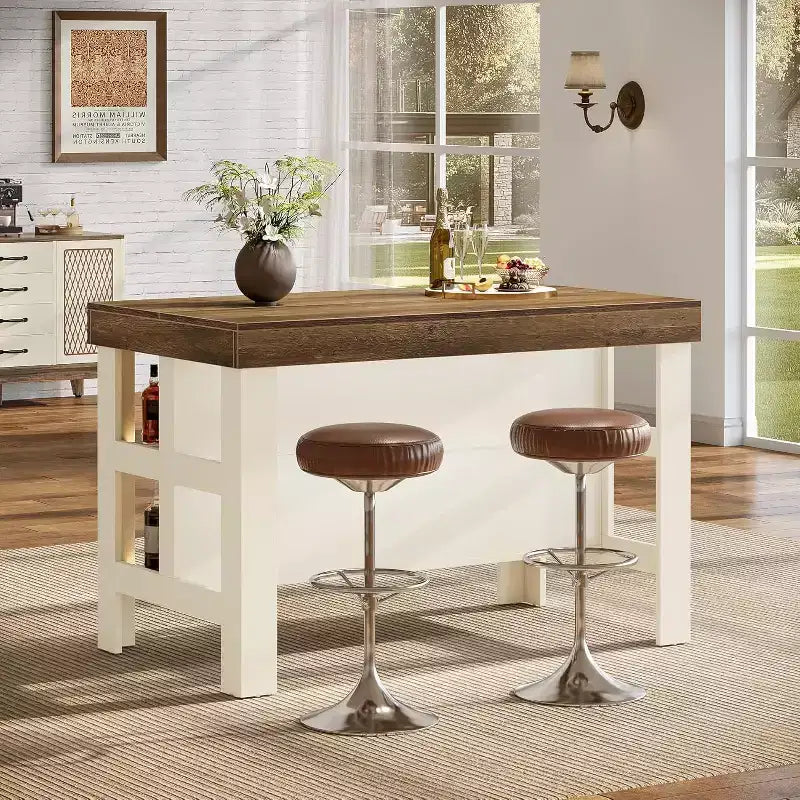 Meuble de bar Lantine avec étagères de rangement, armoire de bar de 140 cm de hauteur de comptoir de style ferme pour cuisine ou salle à manger, marron