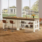 Meuble de bar Lantine avec étagères de rangement, armoire de bar de 140 cm de hauteur de comptoir de style ferme pour cuisine ou salle à manger, marron