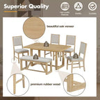 Ensemble de salle à manger GDFStudio Monica 6 pièces avec table en bois de 152 cm et chaises et banc rembourrés