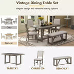 Ensemble de salle à manger GDFStudio Monica 6 pièces avec table en bois de 152 cm et chaises et banc rembourrés