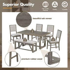 Ensemble de salle à manger GDFStudio Monica 6 pièces avec table en bois de 152 cm et chaises et banc rembourrés