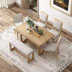 Ensemble de salle à manger GDFStudio Monica 6 pièces avec table en bois de 152 cm et chaises et banc rembourrés