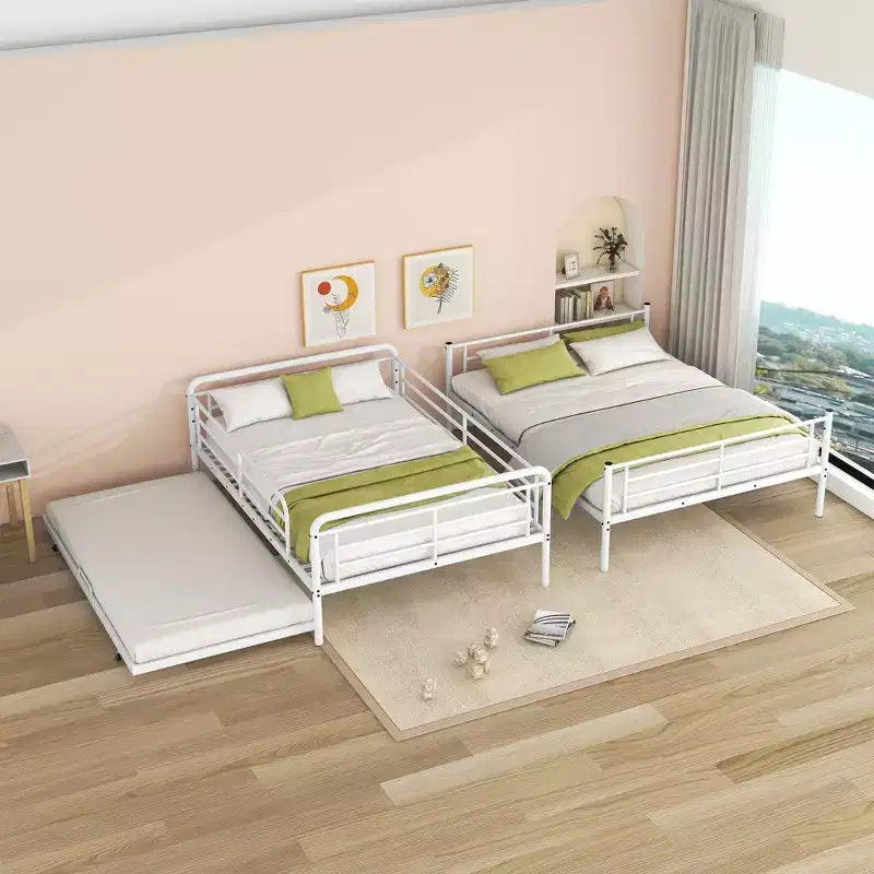Lit superposé en métal Full XL sur Queen avec lit gigogne, convertible en 2 lits séparés, cadre de lit en fer robuste pour enfants et adolescents