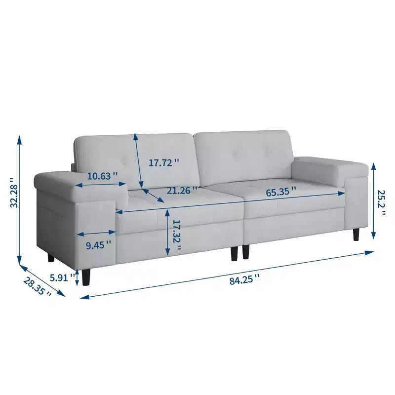 Canapé 3 places de 85 pouces avec assise profonde et accoudoirs réglables, canapé de salon moderne du milieu du siècle, canapé confortable en chenille pour chambre à coucher