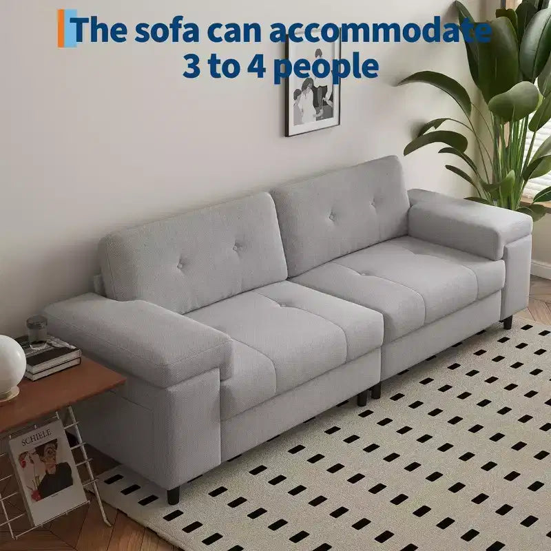 Canapé 3 places de 85 pouces avec assise profonde et accoudoirs réglables, canapé de salon moderne du milieu du siècle, canapé confortable en chenille pour chambre à coucher
