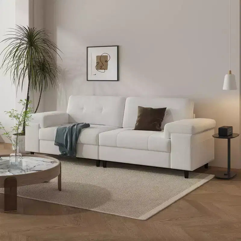 Canapé 3 places de 85 pouces avec assise profonde et accoudoirs réglables, canapé de salon moderne du milieu du siècle, canapé confortable en chenille pour chambre à coucher