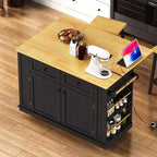 Ensemble îlot de cuisine 48 avec 2 tabourets de bar, abattant, prise de courant, 2 tiroirs, rangement avec porte, 5 étagères latérales, chariot de cuisine roulant