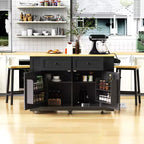 48 Kitchen Island Set with 2 Bar Stools, Drop Leaf, Power Outlet, 2 Drawers, Door Storage Rack, 5 Side Shelves, Rolling Kitchen Cart