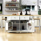 Ensemble îlot de cuisine 48 avec 2 tabourets de bar, abattant, prise de courant, 2 tiroirs, rangement avec porte, 5 étagères latérales, chariot de cuisine roulant