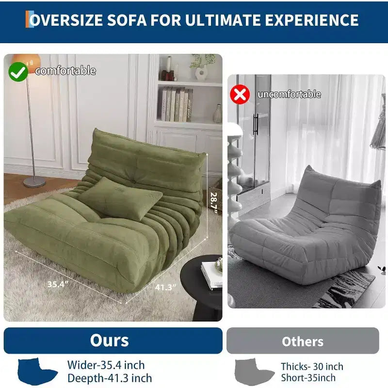 Fauteuil poire Acekool pour adultes, canapé simple en mousse à mémoire de forme, tissu effet daim, chaise de sol moderne et confortable pour salon et chambre à coucher, vert