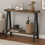 Console de ferme GustoWave avec rangement, table d'entrée étroite à 2 niveaux avec cadre en métal et MDF pour le salon - Rustique